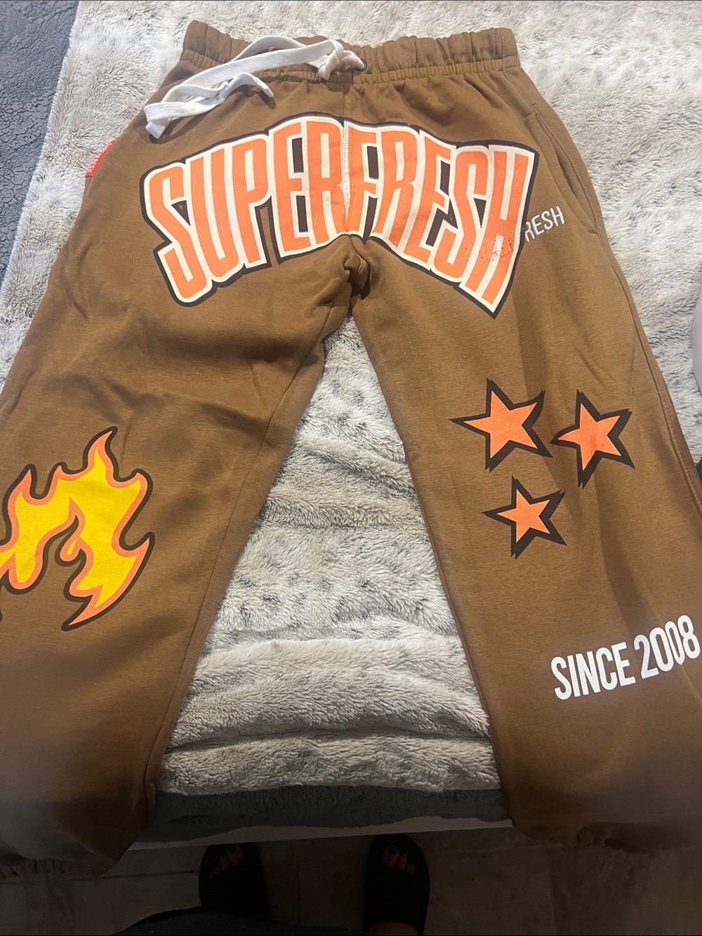 Superfresh Brown Graphic Sweatpants w/Flame & Star Prints Limited Edition Small